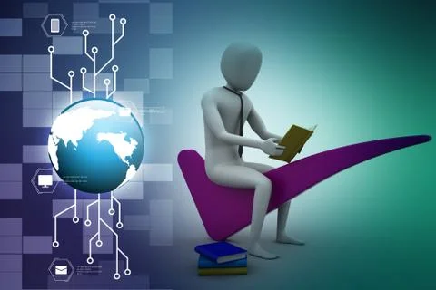 3d man sitting on the right mark Illustrazione stock