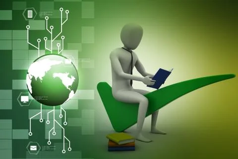 3d man sitting on the right mark 스톡 일러스트