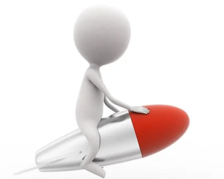 3d man sitting on a rocket concept Stock Illustration