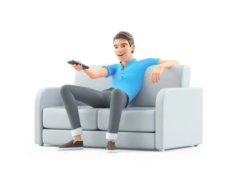 3d man sitting in sofa and zapping Stock Illustration