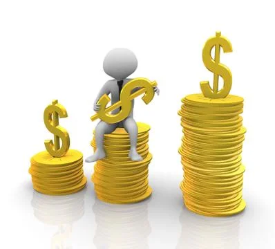3d man sitting on stack of coins Stock Illustration