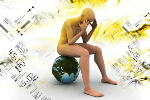 3d man sitting on the top of the globe Stock Illustration