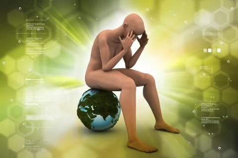 3d man sitting on the top of the globe Stock Illustration