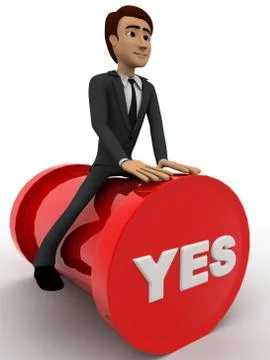 3d man sitting on yes button concept Stock Illustration