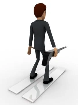 3d man with ski board for sking concept Illustrazione stock