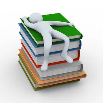 3d man sleeping on books Stock Illustration