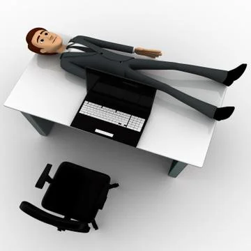 3d man sleeping on office table with laptop concept Stock Illustration