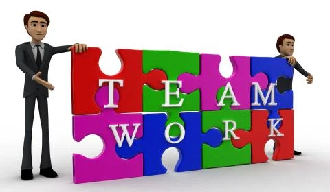 3d man solved jigsaw puzzle with team work concept Stock Illustration