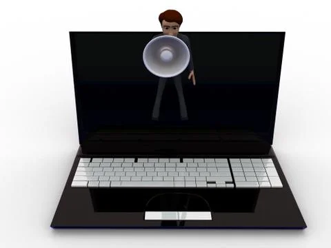 3d man speaking through laptop in speaker concept Stock Illustration
