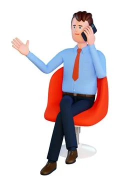 3D man speaks on the phone while sitting Stock-Illustration