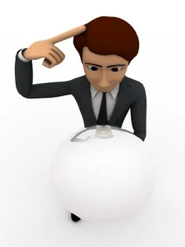 3d man sphere in hands and thinking about it concept Stock Illustration