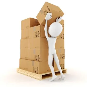 3d man stacking some cardboard boxes Stock Illustration