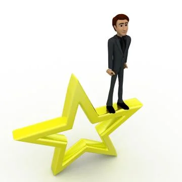 3d man stading on  big yellow star concept Stock Illustration