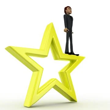 3d man stading on  big yellow star concept Illustrazione stock