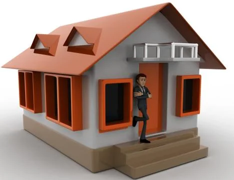 3d man stand in front of home with air conditioner concept Stock Illustration
