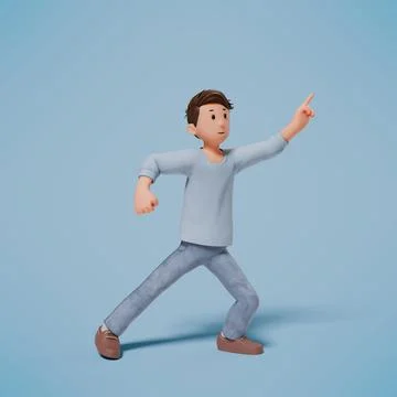 3d man stand while opening both legs and pointing to the left Stock Photos