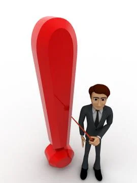 3d man standing aside big red exclamation sign concept Stock Illustration
