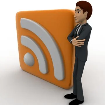 3d man standing beside rss feed concept Stock Illustration