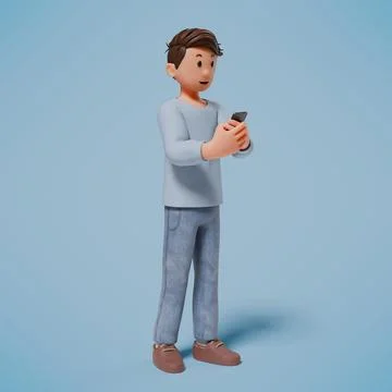 3d man is standing facing the left while holding a cellphone and playing wi.. Stock Photos