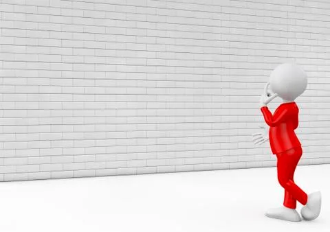 3d man standing in front of blank wall Stock Illustration