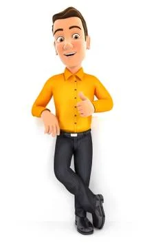 3d man standing in front of wall with thumb up Stock Illustration