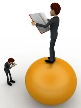 3d man standing on globe reading book and photography concept Stock Illustration
