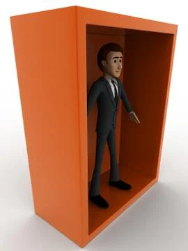 3d man standing inside box concept Illustrazione stock