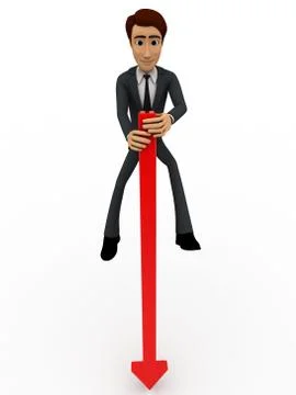 3d man standing on long red arrow concept Illustrazione stock