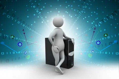 3d man standing near the data centre 스톡 일러스트