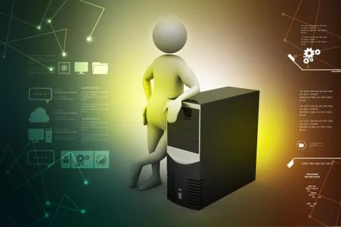 3d man standing near the data centre 스톡 일러스트