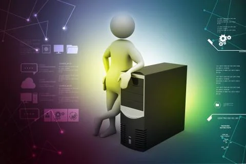 3d man standing near the data centre Stock Illustration