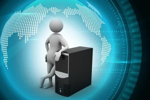 3d man standing near the data centre Stock-Illustration
