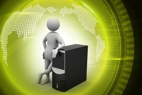 3d man standing near the data centre Stock Illustration