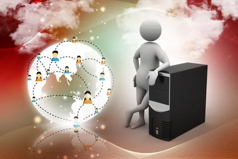 3d man standing near the data centre Stock Illustration