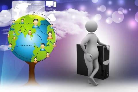 3d man standing near the data centre 스톡 일러스트