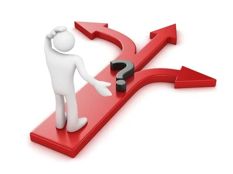 3d man standing on red arrows, This is a 3d computer generated image. Isolated Stock Illustration