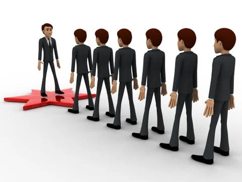 3d man standing on red star concept Stock Illustration