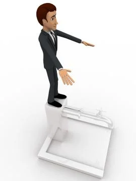 3d man standing on top of public tap concept Stock Illustration