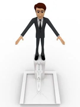3d man standing on top of public tap concept Stock Illustration