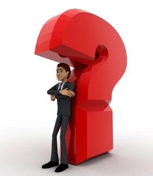 3d man standing under under question mark concept Stock Illustration