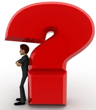 3d man standing under under question mark concept Stock Illustration