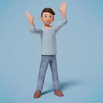 3d man stands while raising and opening his hands Stock Photos