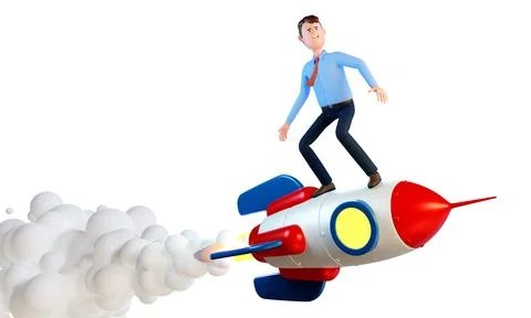 3d man starts on a rocket Illustrazione stock