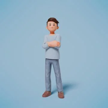 3d man stood folding his arms and keeping them on his chest Foto stock