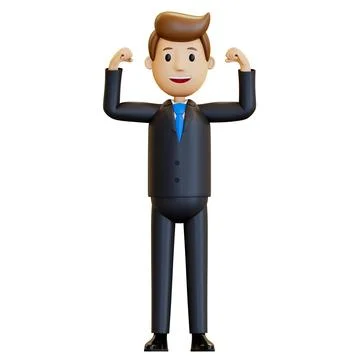 3d man. A strong office worker shows off his muscles. Stock Illustration