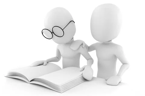 3d man studying, isolated on white Stock Illustration