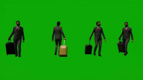 3D man in suit on green screen shopping and traveling with suitcase and handbag  Stock Footage 223720759