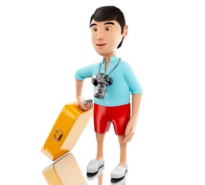 3d Man with a suitcase and a camera. Stock Illustration