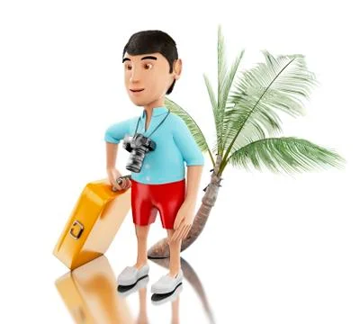 3d Man with a suitcase and a camera. Stock Illustration