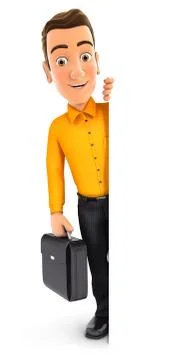 3d man with suitcase behind blank wall Stock Illustration